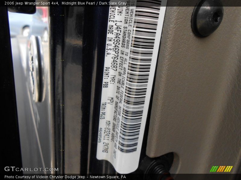 Midnight Blue Pearl / Dark Slate Gray 2006 Jeep Wrangler Sport 4x4