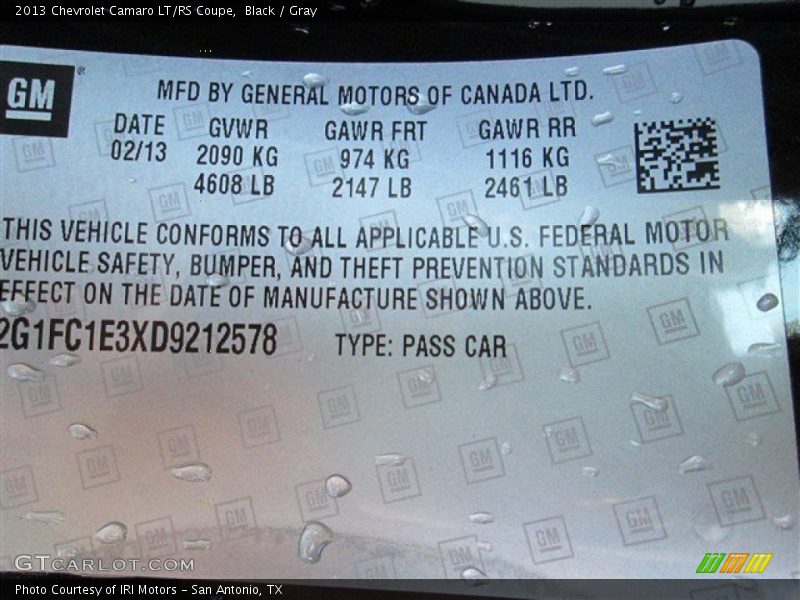 Black / Gray 2013 Chevrolet Camaro LT/RS Coupe