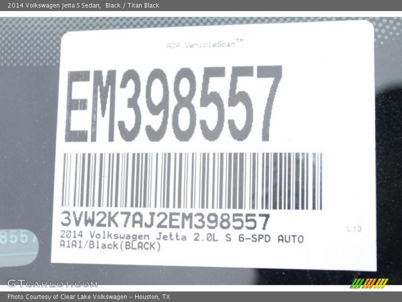 Black / Titan Black 2014 Volkswagen Jetta S Sedan