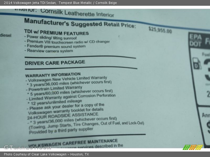 Tempest Blue Metallic / Cornsilk Beige 2014 Volkswagen Jetta TDI Sedan
