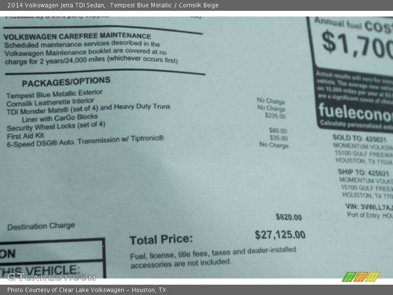 Tempest Blue Metallic / Cornsilk Beige 2014 Volkswagen Jetta TDI Sedan