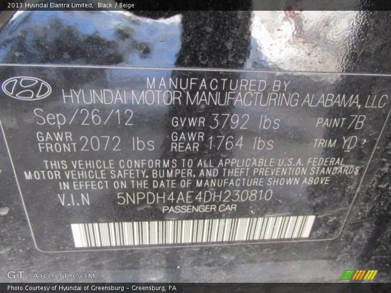 Black / Beige 2013 Hyundai Elantra Limited