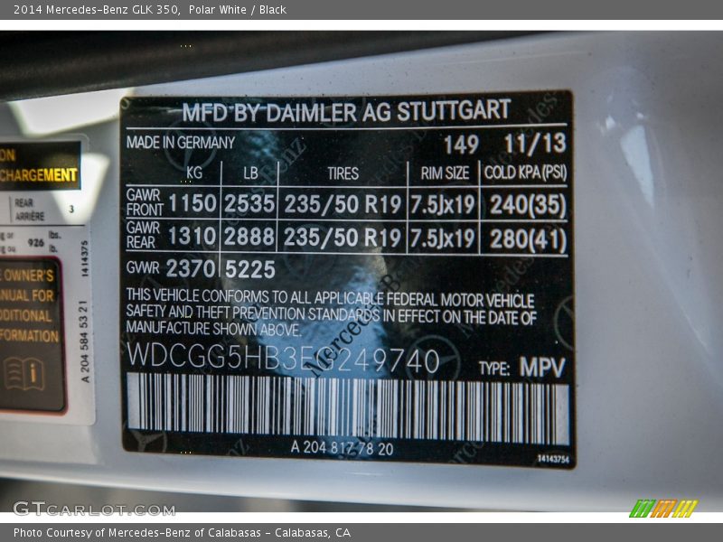 Polar White / Black 2014 Mercedes-Benz GLK 350