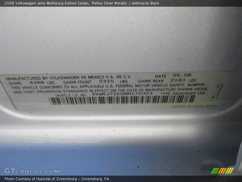 Reflex Silver Metallic / Anthracite Black 2008 Volkswagen Jetta Wolfsburg Edition Sedan