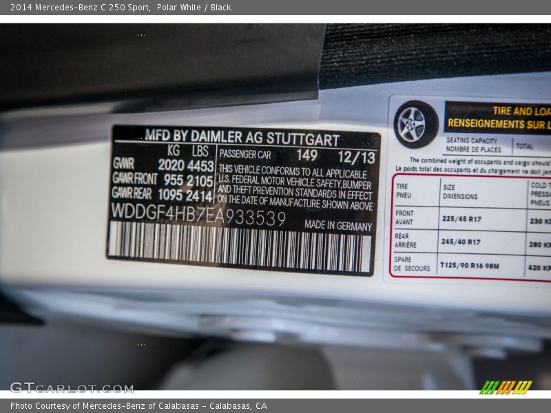 Polar White / Black 2014 Mercedes-Benz C 250 Sport