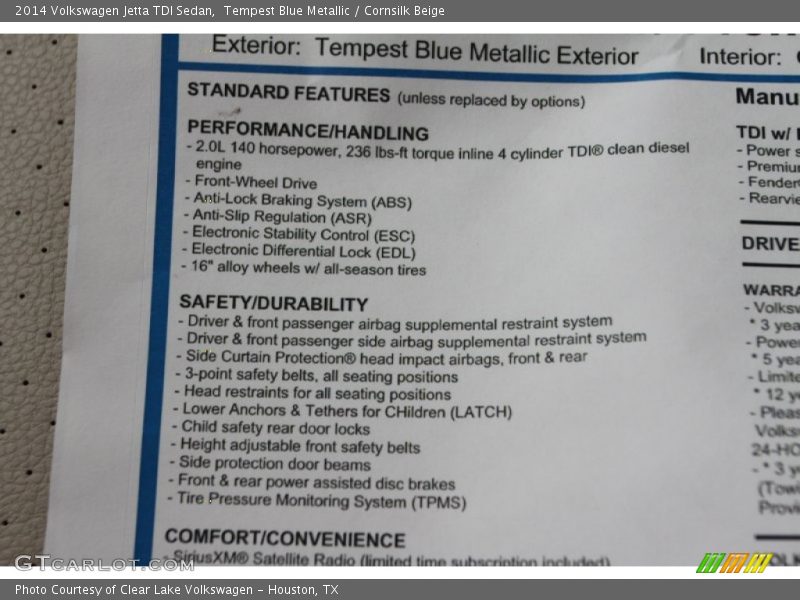 Tempest Blue Metallic / Cornsilk Beige 2014 Volkswagen Jetta TDI Sedan