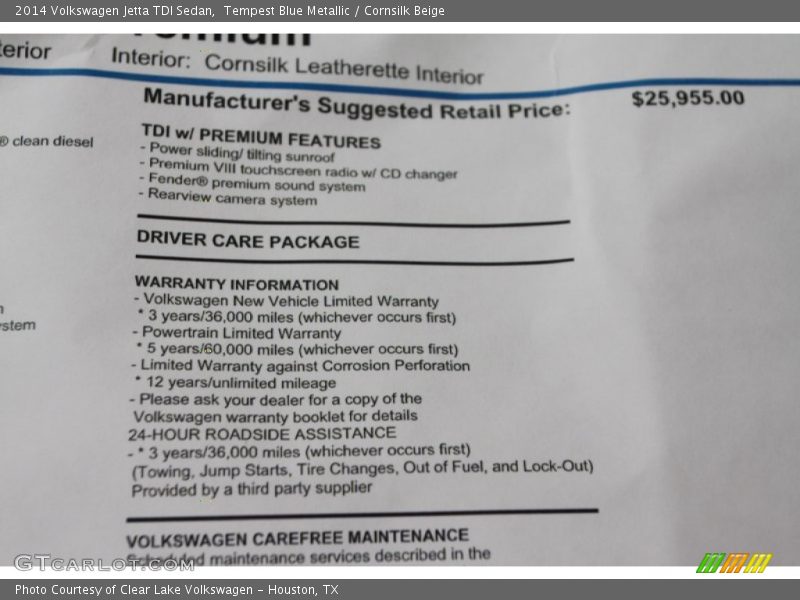 Tempest Blue Metallic / Cornsilk Beige 2014 Volkswagen Jetta TDI Sedan