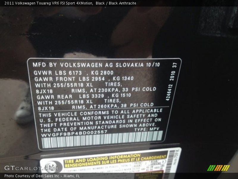 Black / Black Anthracite 2011 Volkswagen Touareg VR6 FSI Sport 4XMotion