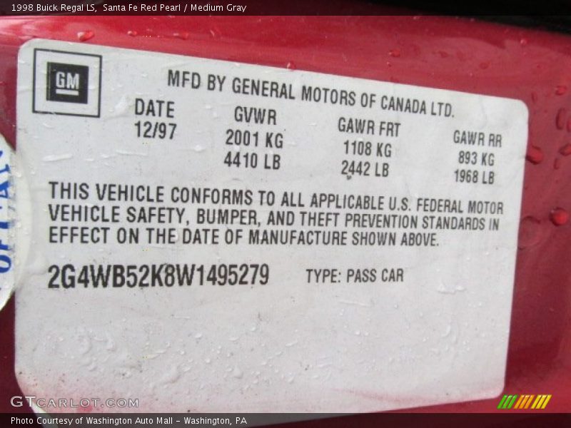 Info Tag of 1998 Regal LS