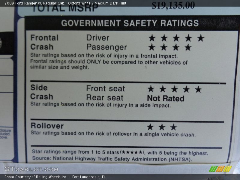  2009 Ranger XL Regular Cab Window Sticker