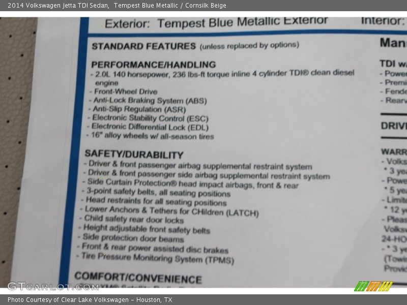 Tempest Blue Metallic / Cornsilk Beige 2014 Volkswagen Jetta TDI Sedan