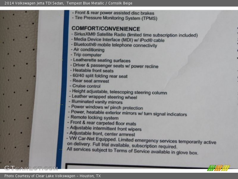 Tempest Blue Metallic / Cornsilk Beige 2014 Volkswagen Jetta TDI Sedan