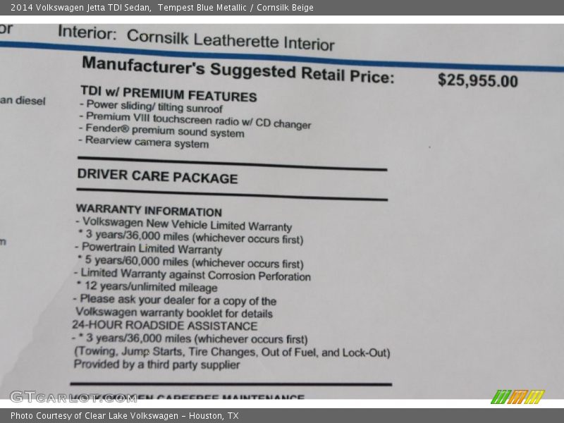 Tempest Blue Metallic / Cornsilk Beige 2014 Volkswagen Jetta TDI Sedan