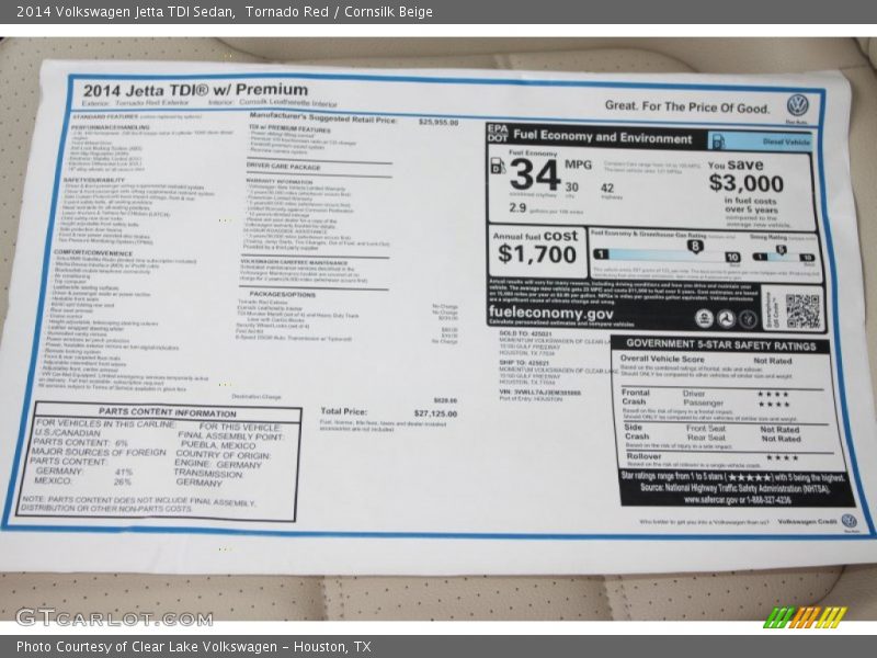 Tornado Red / Cornsilk Beige 2014 Volkswagen Jetta TDI Sedan