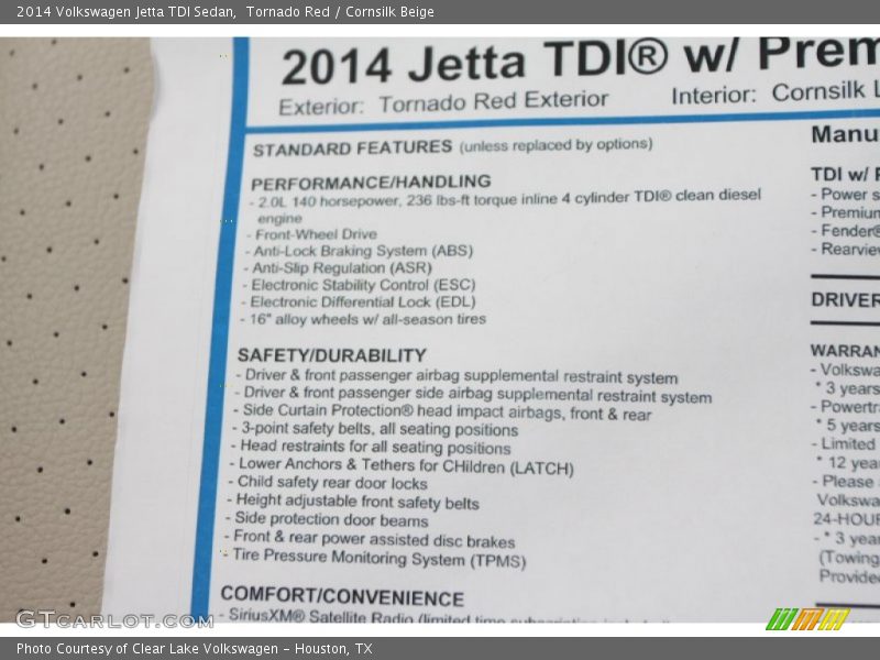 Tornado Red / Cornsilk Beige 2014 Volkswagen Jetta TDI Sedan
