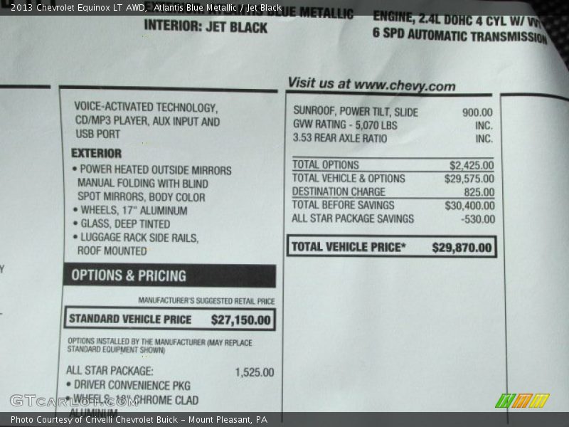 Atlantis Blue Metallic / Jet Black 2013 Chevrolet Equinox LT AWD