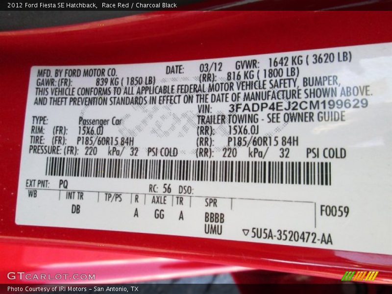 Race Red / Charcoal Black 2012 Ford Fiesta SE Hatchback