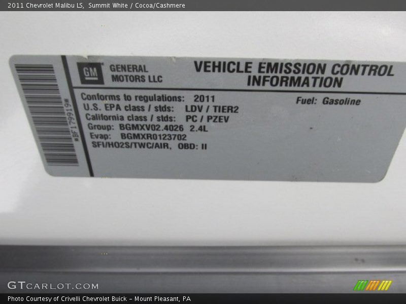 Summit White / Cocoa/Cashmere 2011 Chevrolet Malibu LS