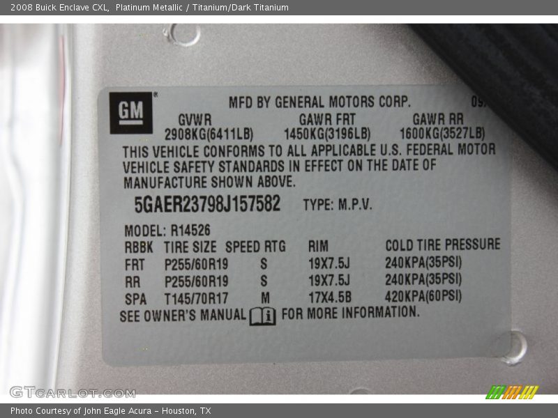 Platinum Metallic / Titanium/Dark Titanium 2008 Buick Enclave CXL