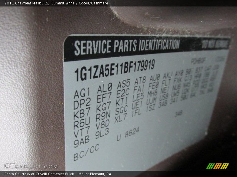 Summit White / Cocoa/Cashmere 2011 Chevrolet Malibu LS