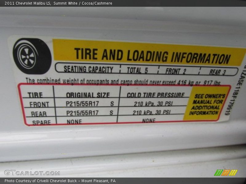Summit White / Cocoa/Cashmere 2011 Chevrolet Malibu LS