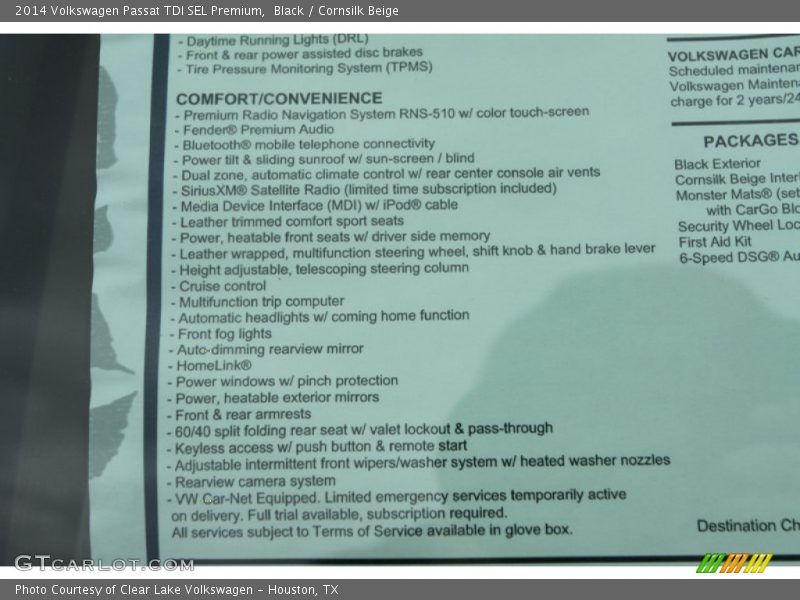 Black / Cornsilk Beige 2014 Volkswagen Passat TDI SEL Premium