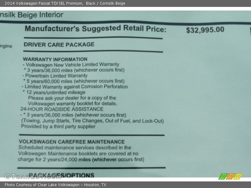 Black / Cornsilk Beige 2014 Volkswagen Passat TDI SEL Premium