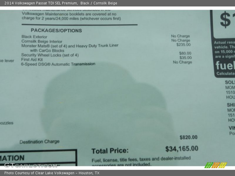 Black / Cornsilk Beige 2014 Volkswagen Passat TDI SEL Premium