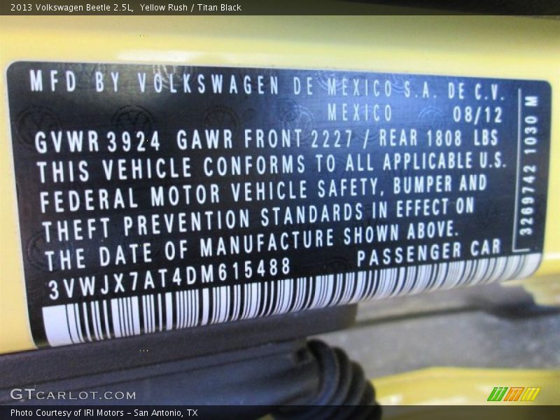 Yellow Rush / Titan Black 2013 Volkswagen Beetle 2.5L