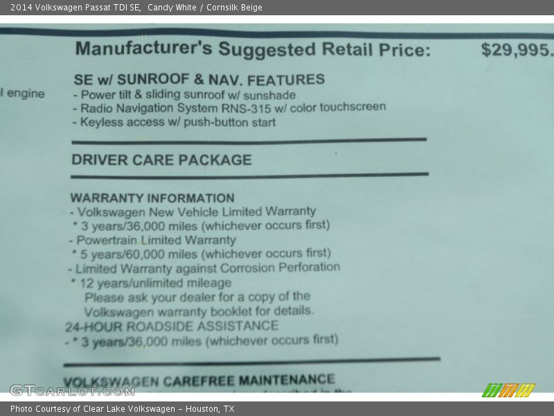 Candy White / Cornsilk Beige 2014 Volkswagen Passat TDI SE