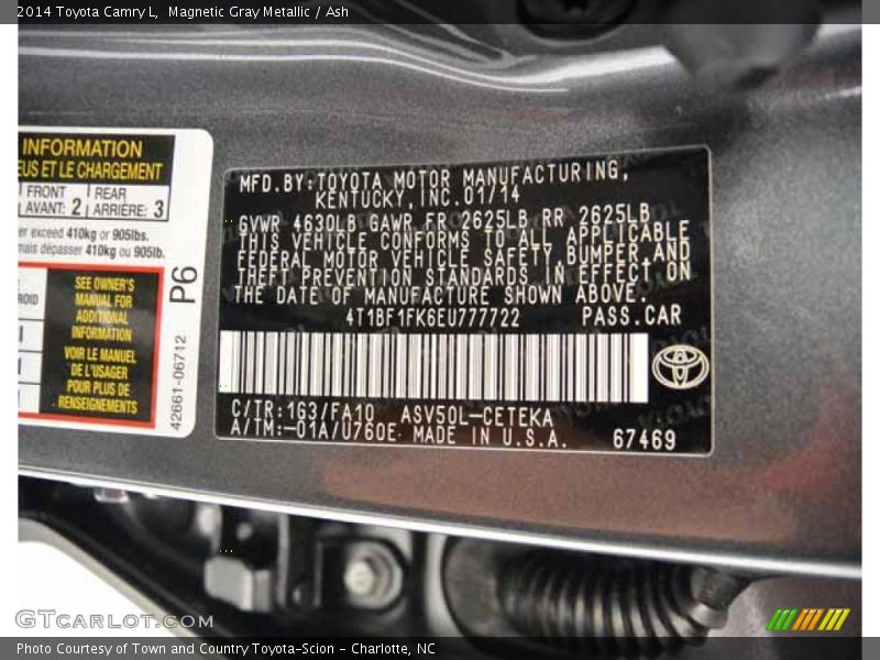 Magnetic Gray Metallic / Ash 2014 Toyota Camry L