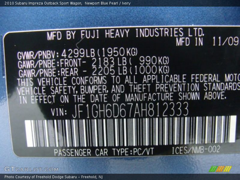 Newport Blue Pearl / Ivory 2010 Subaru Impreza Outback Sport Wagon
