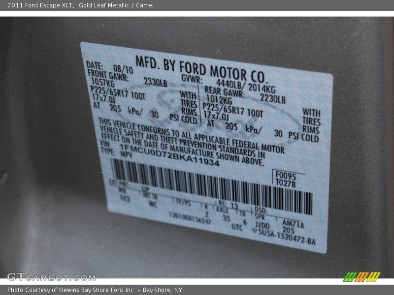 Gold Leaf Metallic / Camel 2011 Ford Escape XLT