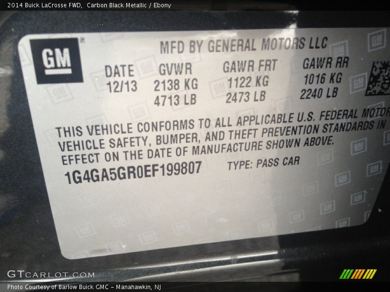 Carbon Black Metallic / Ebony 2014 Buick LaCrosse FWD