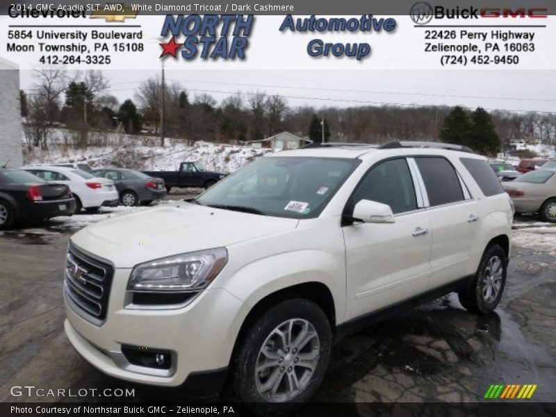 White Diamond Tricoat / Dark Cashmere 2014 GMC Acadia SLT AWD