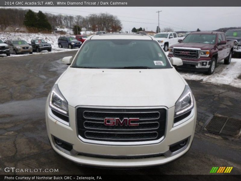 White Diamond Tricoat / Dark Cashmere 2014 GMC Acadia SLT AWD