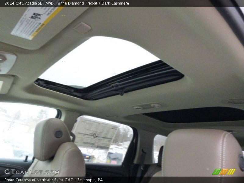 White Diamond Tricoat / Dark Cashmere 2014 GMC Acadia SLT AWD