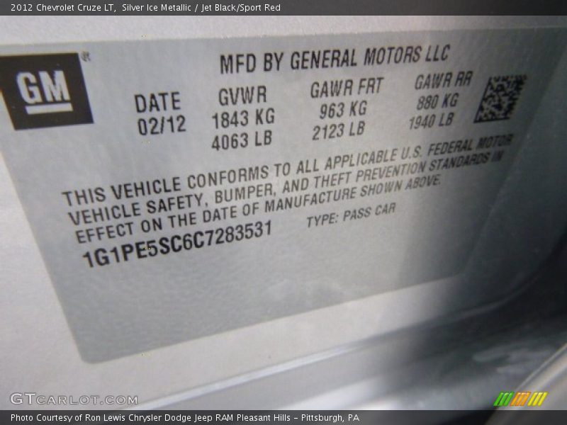 Silver Ice Metallic / Jet Black/Sport Red 2012 Chevrolet Cruze LT