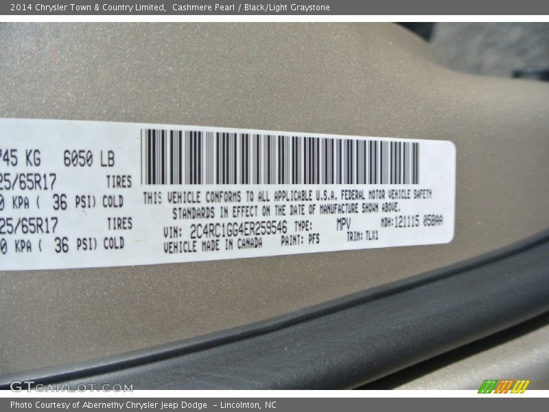 2014 Town & Country Limited Cashmere Pearl Color Code PFS