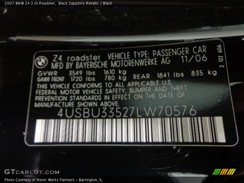 Black Sapphire Metallic / Black 2007 BMW Z4 3.0i Roadster
