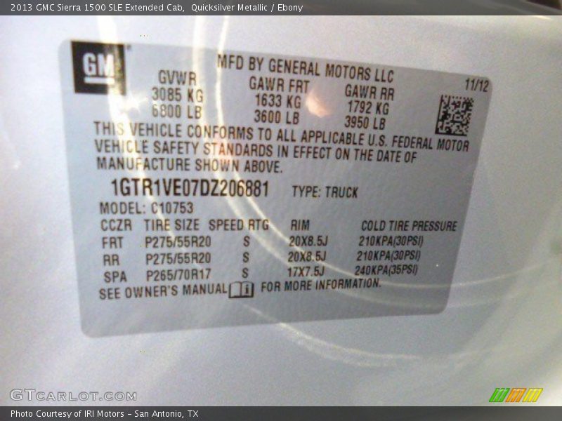 Quicksilver Metallic / Ebony 2013 GMC Sierra 1500 SLE Extended Cab