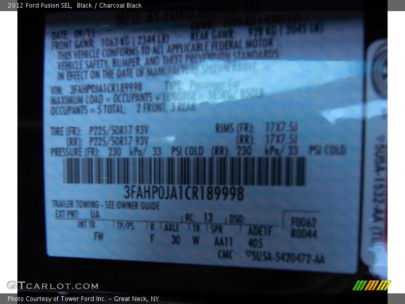 Black / Charcoal Black 2012 Ford Fusion SEL