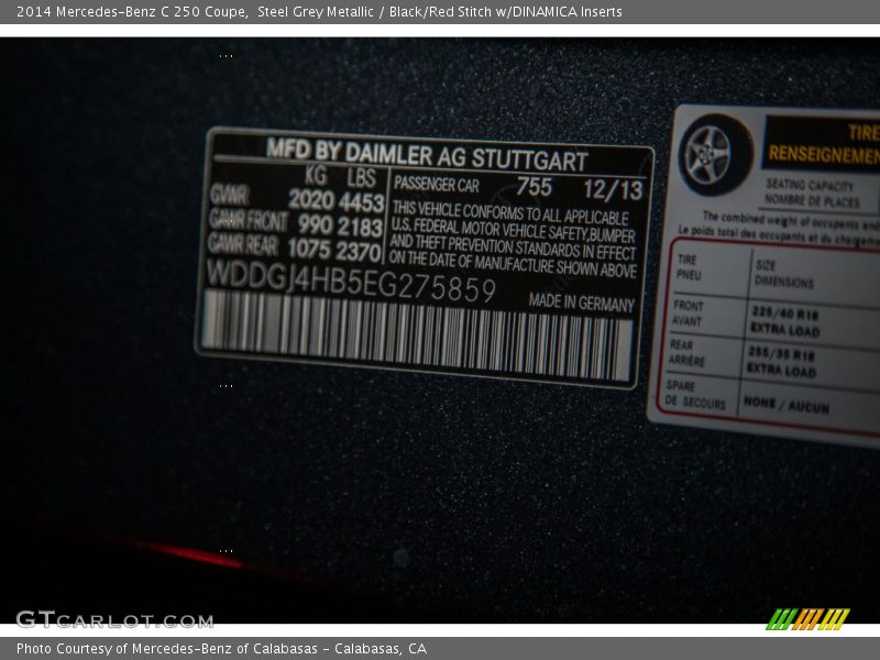 Steel Grey Metallic / Black/Red Stitch w/DINAMICA Inserts 2014 Mercedes-Benz C 250 Coupe