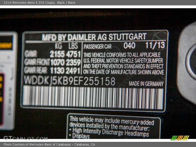 Black / Black 2014 Mercedes-Benz E 350 Coupe