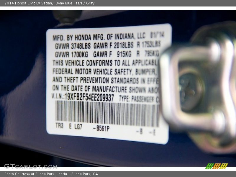 Dyno Blue Pearl / Gray 2014 Honda Civic LX Sedan
