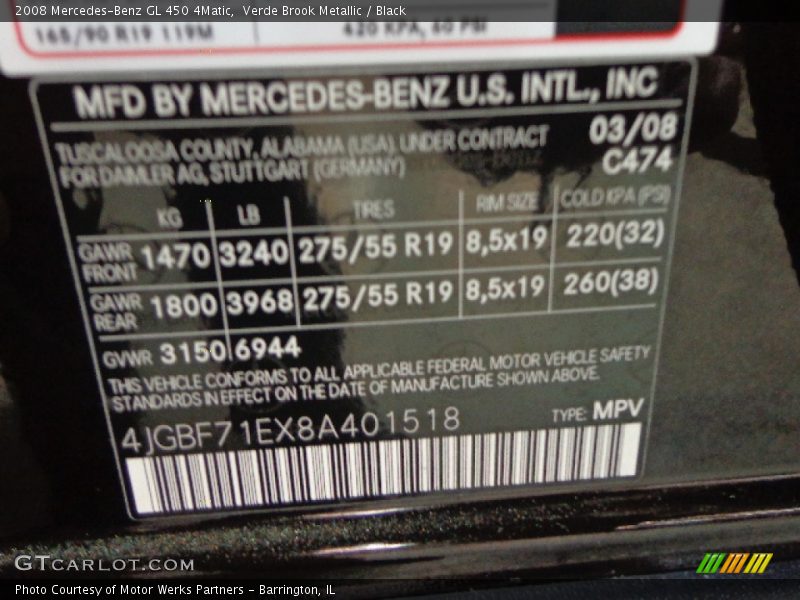Verde Brook Metallic / Black 2008 Mercedes-Benz GL 450 4Matic