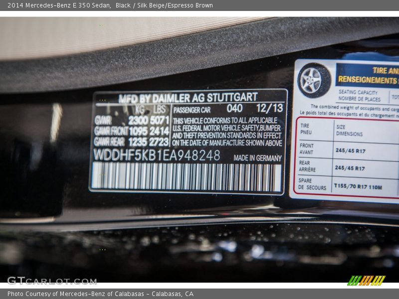 Black / Silk Beige/Espresso Brown 2014 Mercedes-Benz E 350 Sedan