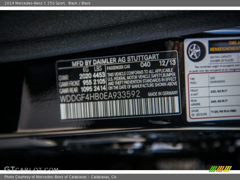 Black / Black 2014 Mercedes-Benz C 250 Sport