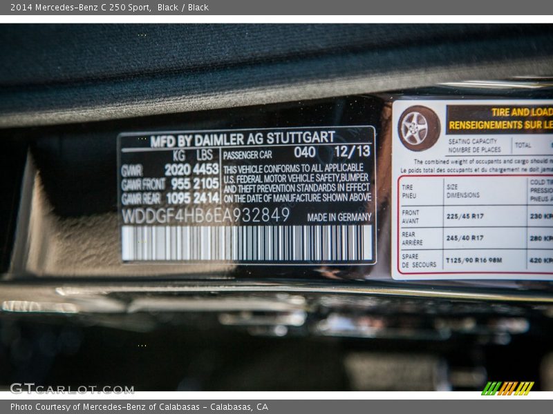 Black / Black 2014 Mercedes-Benz C 250 Sport
