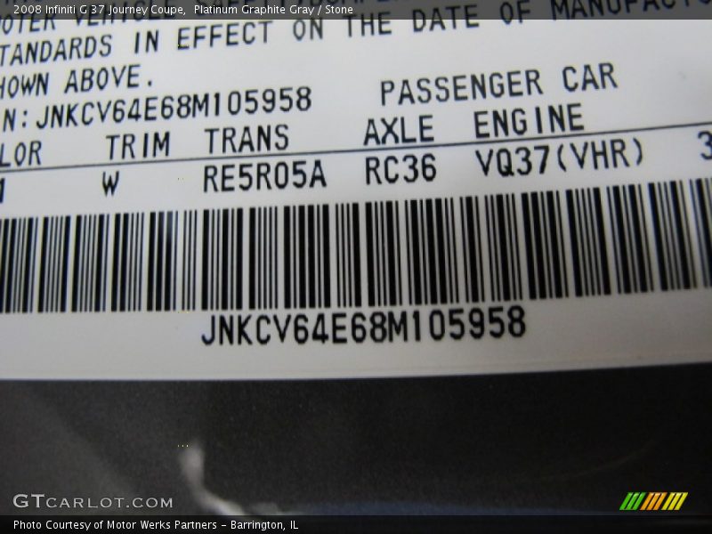 Platinum Graphite Gray / Stone 2008 Infiniti G 37 Journey Coupe